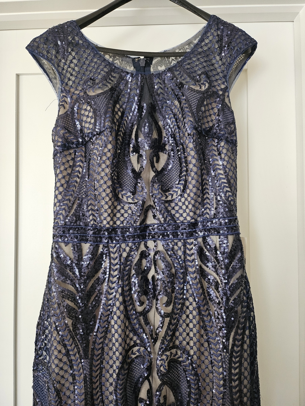 Elegant Navy Sequin Evening Gown - Women's Dress - Picture 3 of 6